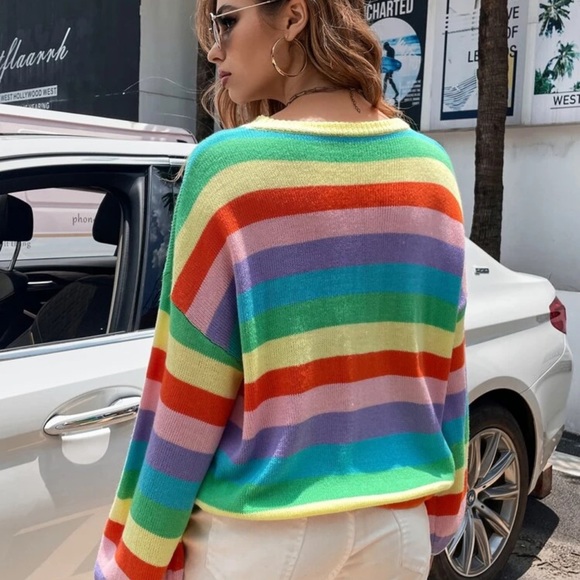 Rainbow Striped sweater colorful bold - Picture 2 of 3
